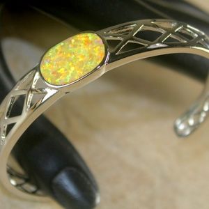 Yellow Fire Opal Silver Bracelet Cuff Open End